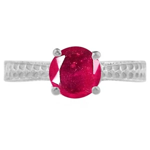 925 Sterling Argent 1,30Kt Ronde Forme 100% Naturel Rouge Rubis Aux Femmes Bague - Bild 1 von 1