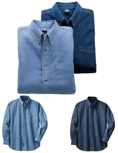 RELAXED FIT, DENIM, JEAN SHIRT, LONG SLEEVE, BUTTON DOWN COLLAR, POCKET, S-6XL - Picture 1 of 2