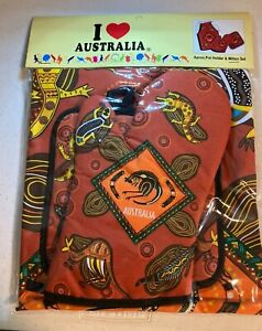 Brand New I Love Australia Apron, Pot Holder & Mitten Set Free Shipping