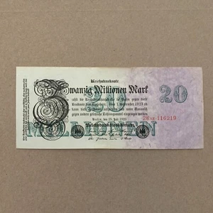 1923 German 20 Million Mark Banknote, Germany Currency Era between WWI WW2 WWII - Picture 1 of 6