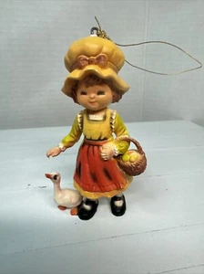 Girl With Goose Ornament Figurine Figure Christmas Made In Hong Kong Vintage - Picture 1 of 9