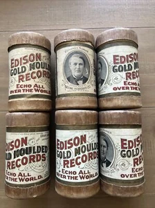 Lot of 6 Antique Edison Gold Moulded Cylinder Records Complete w/Original Boxes - Picture 1 of 6