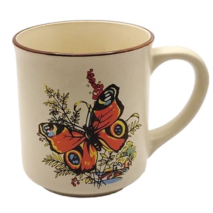 Peacock Butterfly Summertime Coffee or Tea Beverage Cup Mug Stoneware 1970s - Picture 1 of 20