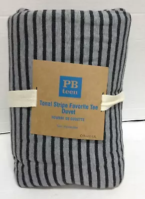 Funda nórdica Pottery Barn Teen cama doble rayas tonales camiseta favorita gris y negra Foto 1 de 2