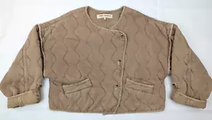 Free People Quilted Shacket, Women M, Taupe Cotton Boho Oversized Casual Jacket - Picture 1 of 14