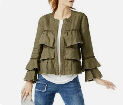 inc international concepts green ruffled jacket  - Image 1 of 4
