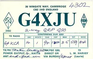 Tarjeta QSL de radioaficionados Inglaterra G4XJU Cambridge - Imagen 1 de 1