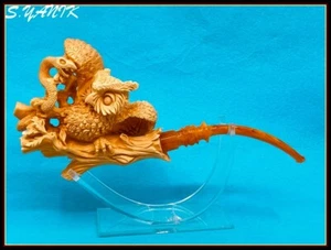 S.YANIK MEERSCHAUM PIPE FIGHTING OWL with SNAKE LARGE 156 with case - Picture 1 of 12