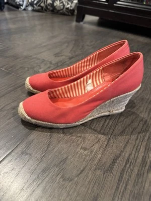 MERONA High Wedges Platform Red Canvas Rope Heels Women's Shoes Size 7 - Image 1 of 4