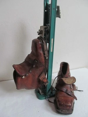Colombus 1930-40s Cuero Botas de Esquí Zapatos Latón Puntera Protectores Suelas de Cuero Alemán Foto 1 de 4