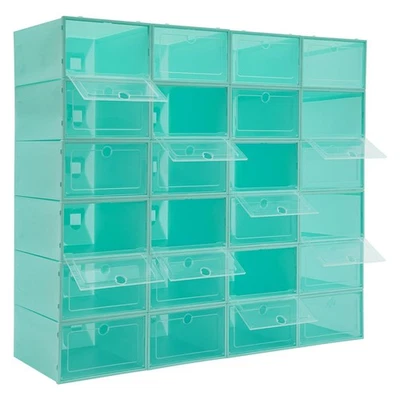 24Pack Foldable Shoe Box Storage Stackable Plastic Sneaker Case Organizer W/Lids - Image 1 of 4