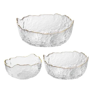 Glass Salad Bowl Set of 3 Phnom Penh Mixing Bowls Irregular Shape Serving Con... - Picture 1 of 8