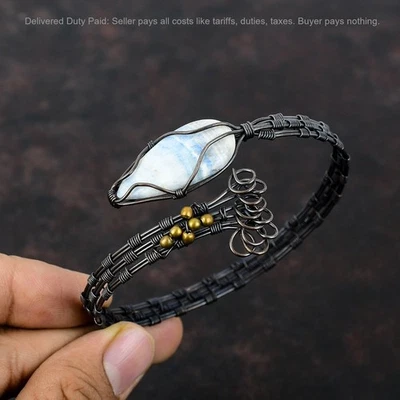 Cyber Monday Deal fio de pedra azul Scheelite embrulhado esposa boho bracelete punho cobre - Imagem 1 de 4