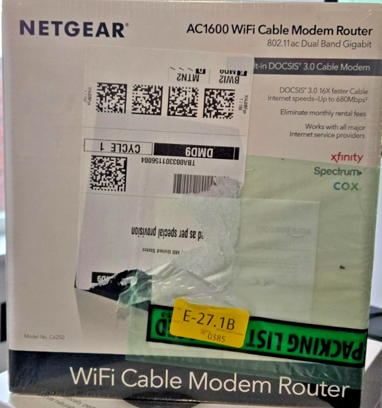 NETGEAR AC1600 Wifi Cable Modem Router | 802.11ac Dual Band Gigabit Modem Router - Image 1 of 1