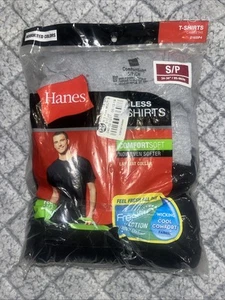 Paquete de 4 camisetas sin etiquetas Hanes para hombre talla pequeña FreshIQ ComfortSoft - Imagen 1 de 4