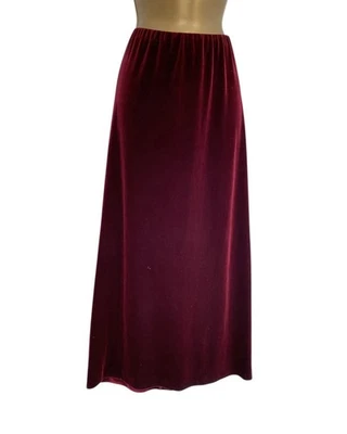 Essense Evans Velvet Maxi Skirt UK Size 16 Deep Red Elastic Waist Back Split - Image 1 of 4