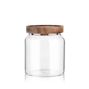 Glass Storage Container Airtight Food Jars Kitchen Canister with Wood Lids, 2... - Picture 1 of 8