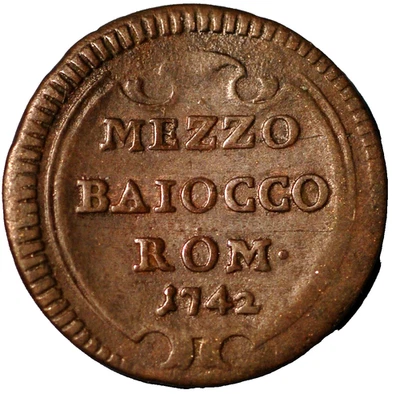 1742 Italy Papal States 1/2  Baiocco Benedict XIV KM# 1158 - Image 1 of 2