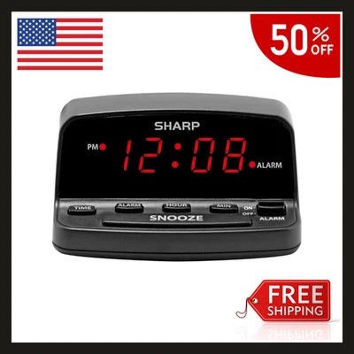 Despertador digital SHARP com controles de estilo teclado bateria backup fácil de - Imagem 1 de 4