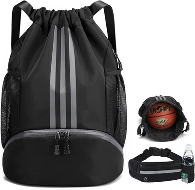 Turnbeutel Sportbeutel Schuhbeutel Basketball Beutel Tasche Rucksack 20L Schwarz - Bild 1 von 4