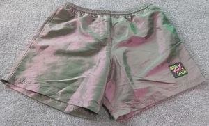 Vintage 90s Surf Style Shorts Purple/Green Iridescent Swim Trunks Size 2XL.  - Picture 1 of 10