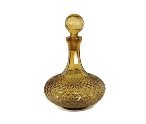 Wunderschöne Vintage Empoli Italienische Kunst Glasflasche Diamantform Bernstein Braun Lidde - Bild 1 von 9