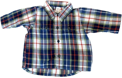 Camisa Baby Gap Infant Boys 2006 rústica a cuadros imitación solapa bolsillos abotonada 0-3M Foto 1 de 3