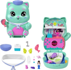 Polly Pocket Dolls Playset Set Sail Kitty Compact with Micro Doll Pet Cats and A - Picture 1 of 12