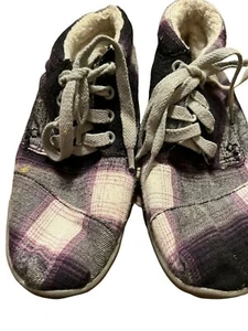 TOMS 100910 shoes wool lined purple plaid ankle booties tie up womens size 5.5 - Picture 1 of 7