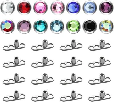 Kit de perforación dérmica 32 piezas titanio roscado internamente 14G circonita cúbica ópalo anclaje dérmico Foto 1 de 4