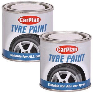 Carplan Tyre Paint Black Tin 250ml New Look Restorer Tyres Mudflaps Brush on x 2 - Picture 1 of 3
