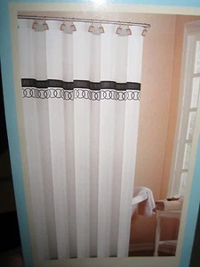 Orbit Platinum Silver Gray Black Embroidered Circles Fabric Shower Curtain NEW - Picture 1 of 10