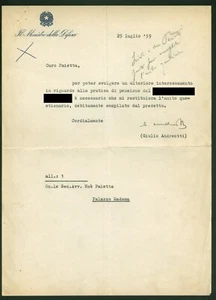 AUTOGRAFO DEL POLITICO GIULIO ANDREOTTI SU CARTA INTESTATA MINISTRO DELLA DIFESA - Imagen 1 de 1