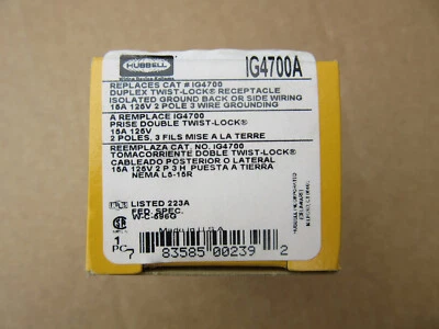 Hubbell IG4700A Duplex Twist-Lock Recepetacle 15A 120V Nema L5-15R New!!! - Image 1 of 3