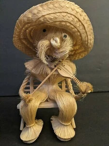 Farmhouse Country Folk Art Man Playing Fiddle Handmade of Straw, Wood 10' T, New - Picture 1 of 6