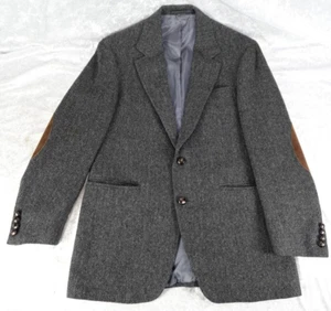Vintage Lord & Taylor Men's 40R Blazer Herringbone Wool Black & Gray Sport Coat - Picture 1 of 13