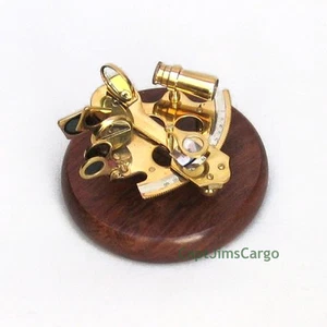 Small Sextant Solid Brass on 5" Wooden Base Nautical Astrolabe Desktop Decor New - Picture 1 of 1