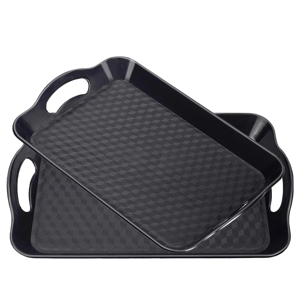 Plastic Tray W Handles 2 Pack Multi Purpose Rectangular Non Slip Restauran Black