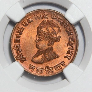 1929 (VS1986) Gwalior India busto grezzo 1/4 Anna NGC MS65 RD GEM!! - Foto 1 di 4