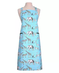 More details for dexam adult apron blue safari print long length 100% cotton kitchen accessory