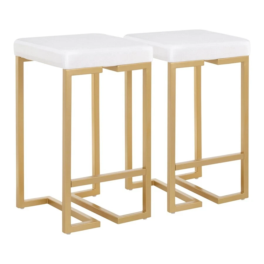 LumiSource Midas 26" Counter Stool, Gold/White Velvet, Set of 2 - B26-MDASAU-VW2 - Image 1 of 1