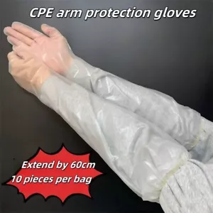NEW Transparent Cleaning Gloves Long Sleeve Non-slip Work Household Kitchen UK - Picture 1 of 69
