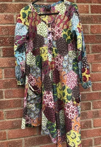 Gringo Made in Nepal Assymetric Hem Patchwork Pattern Cotton Dress Size S/M - Picture 1 of 16