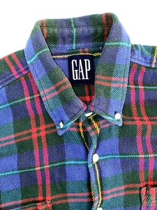 90s Vintage 🖤 GAP Men’s Flannel Long Sleeve Shirt Navy Yellow Red (Large-XL) - Picture 1 of 10