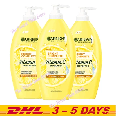 Garnier Bright Complete Vitamin C Body Serum Lotion Lemon 400ml pack of 3 - Image 1 of 2