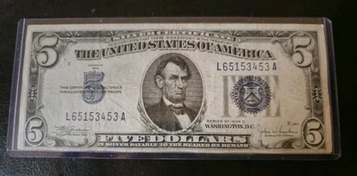 1934 C $5 Dollar Silver Certificate Blue Seal Note - Image 1 of 2