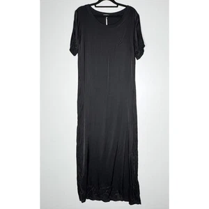 NEW SAIPH Italy Black Short Sleeve Satin Maxi Dress Women's Size XL - Picture 1 of 8