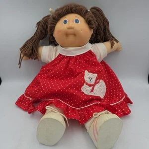 Cabbage Patch Kinder Puppe braun Pudelhaar Doppelpony lila Augen Vintage  - Bild 1 von 11