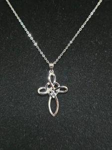 Collana con ciondolo croce nodo celtico argento 925 sterling catena rolo 16-18" - Foto 1 di 5