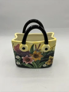 Old Tipton Ware Tube Lined Ceramic Summer Bouquet Purse Vase Tote Bag (SN) - Picture 1 of 24